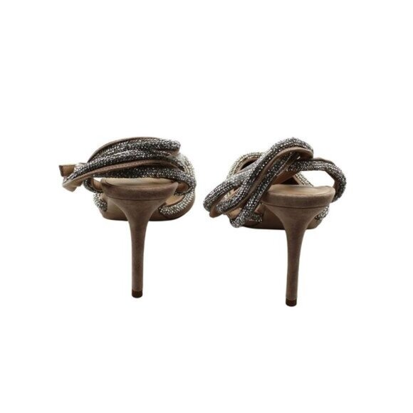 Vhny Womens Claudia Suede Pointed Toe Rhinestone Ankle Strap Wrap Heels Womens - Picture 5 of 16